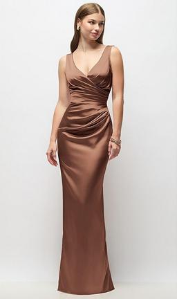Sleeveless Draped Wrap Bodice Stretch Satin Column Maxi Dress