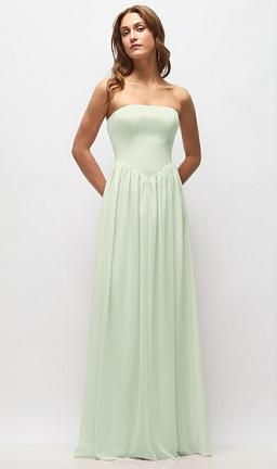 Strapless Basque Drop Waist Chiffon Maxi Dress with Shirred Skirt