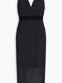 Metallic ribbed-knit midi dress