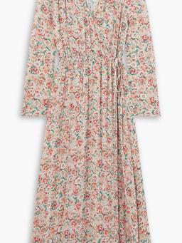 Wrap-effect smocked floral-print crepe maxi dress