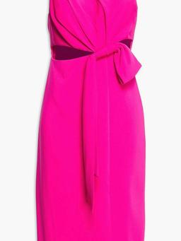 One-shoulder bow-embellished cutout crepe dress