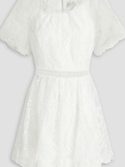 Gathered guipure lace mini dress