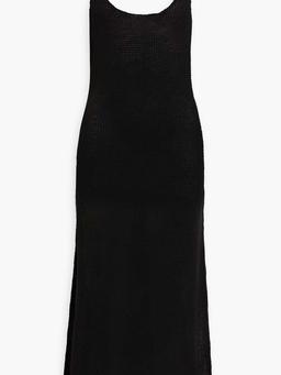 Open-back crochet-knit linen midi dress