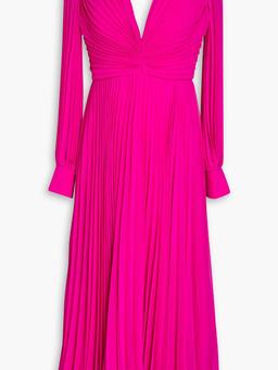 Ruched pleated chiffon midi dress