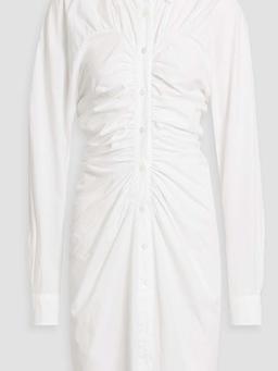 Ruched cotton-poplin mini shirt dress
