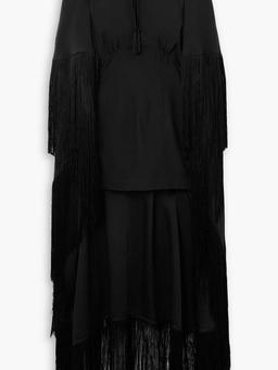 1970s cape-effect fringed crepe mini dress