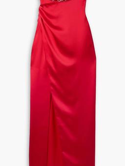 Gathered sequin-embellished charmeuse gown