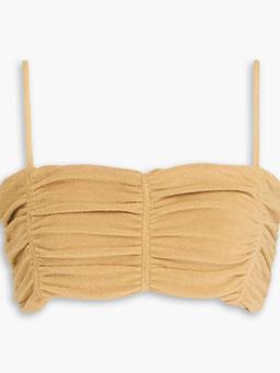 Cropped ruched cotton-blend terry top