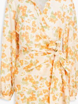 Floral-print linen and cotton-blend coverup