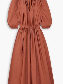 Gathered cutout cotton-poplin maxi dress