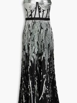 Brielle pleated metallic fil coupé organza gown